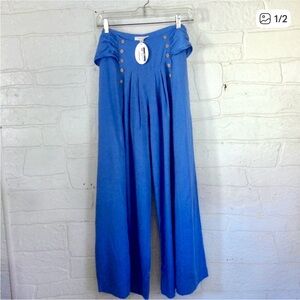 Blue Wide Leg Pants Womens Medium High Rise Flowy Resort Vacation Pants NWT